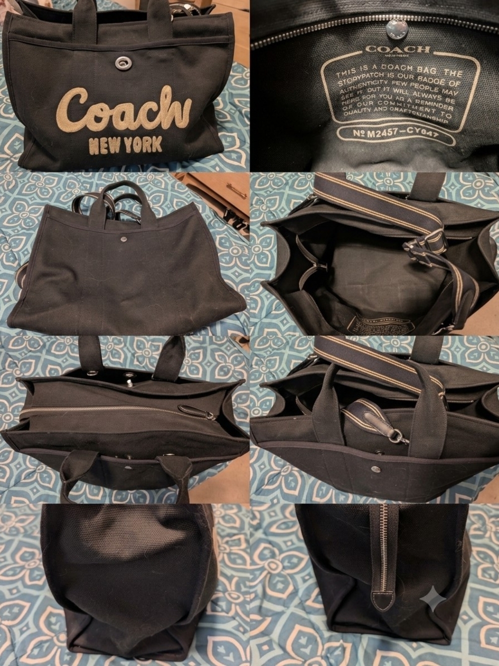 Coach Black Canvas Logo Tote with Cream Script